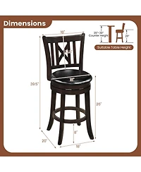 Gymax Set of 2 Bar Stools 26'' Swivel Bar Chairs with Footrest Hollowed Backrest