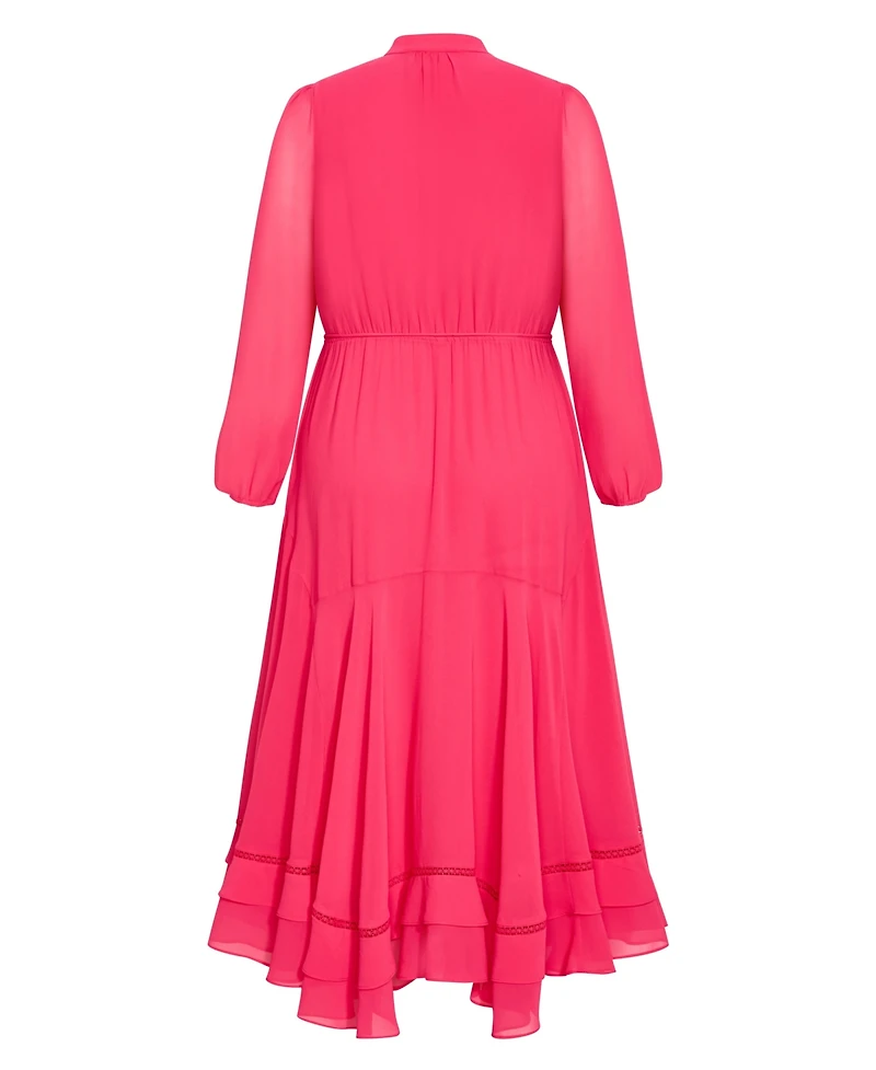 City Chic Plus Yasmin Long-Sleeve Chiffon Ruffle Maxi Dress