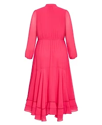 City Chic Plus Yasmin Long-Sleeve Chiffon Ruffle Maxi Dress