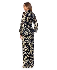 Betsy & Adam Women's Floral Long-Sleeve Gown