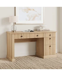 homfan 54" Fluted Executive Desk with File Drawer & Storage Drawers,Natural