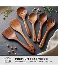 6-Piece Natural Teak Wooden Utensils for Cooking