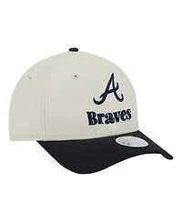 New Era Women's Cream/Navy Atlanta Braves Primary 9FORTY M-Crown Adjustable Hat