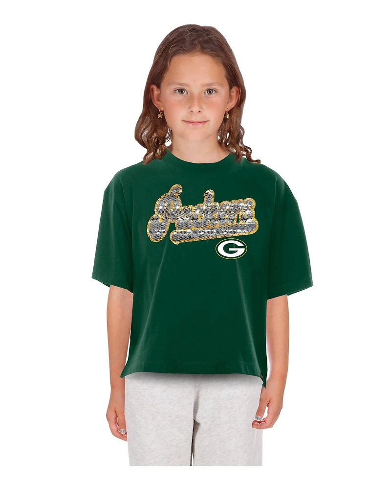 New Era Girls' 4-16 Green Bay Packers Flip Sequin Boxy T-Shirt