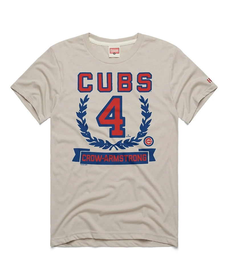 Homage Men's Pete Crow-Armstrong Stone Chicago Cubs Wreath Rookie Graphic Tri-Blend T-Shirt