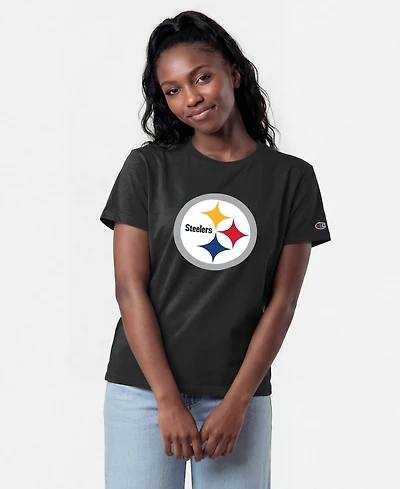 Champion Women's Pittsburgh Steelers Crewneck Screen-Print T-Shirt
