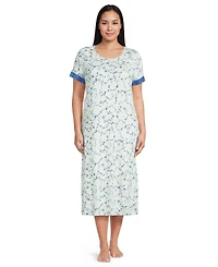 Lands' End Plus Cooling Floral Mid-Calf Short-Sleeve Scoop Neck Nightgown