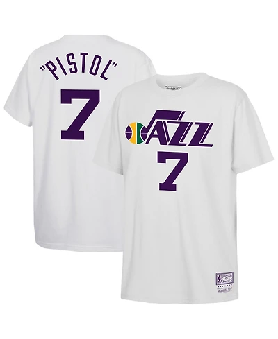 Mitchell & Ness Big Boys and Girls Pete Maravich White Utah Jazz Hardwood Classics Name Number T-Shirt