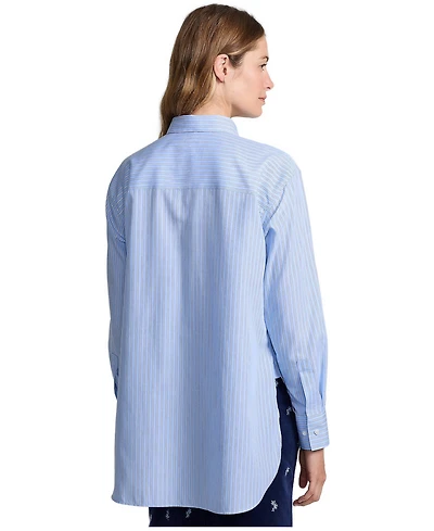 Lands' End Women's Oversized No Iron Tunic with Statement Collar Shirt