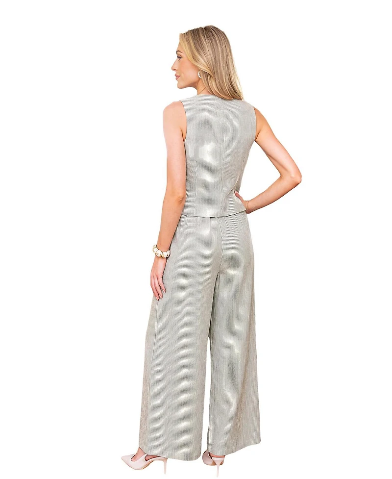 Cupshe Women's Striped V-Neck Vest and Wide-Leg Pants Set