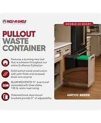 Rev-a-Shelf Walnut Double Pullout Waste Container, Soft-Close, 35 qt, Black