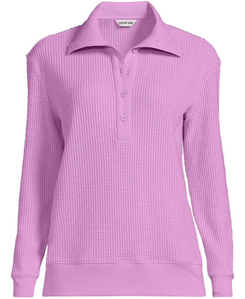 Lands' End Plus Long-Sleeve Waffle-Knit Button-Up Henley