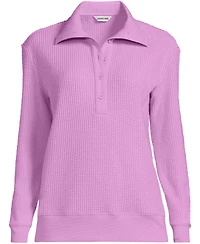 Lands' End Plus Long-Sleeve Waffle-Knit Button-Up Henley
