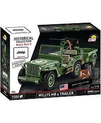 Cobi Wwii Jeep Willys Mb and Trailer Executive Edition 1:12 Scale 1580-Piece Building Set, Ages 11+