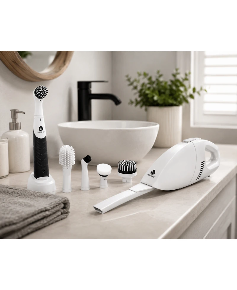 Pursonic Deep Cleaning Duo Bundle: Cordless Power Scrubber Cleaning Brush Pursonic Car Vacuum Cleaner