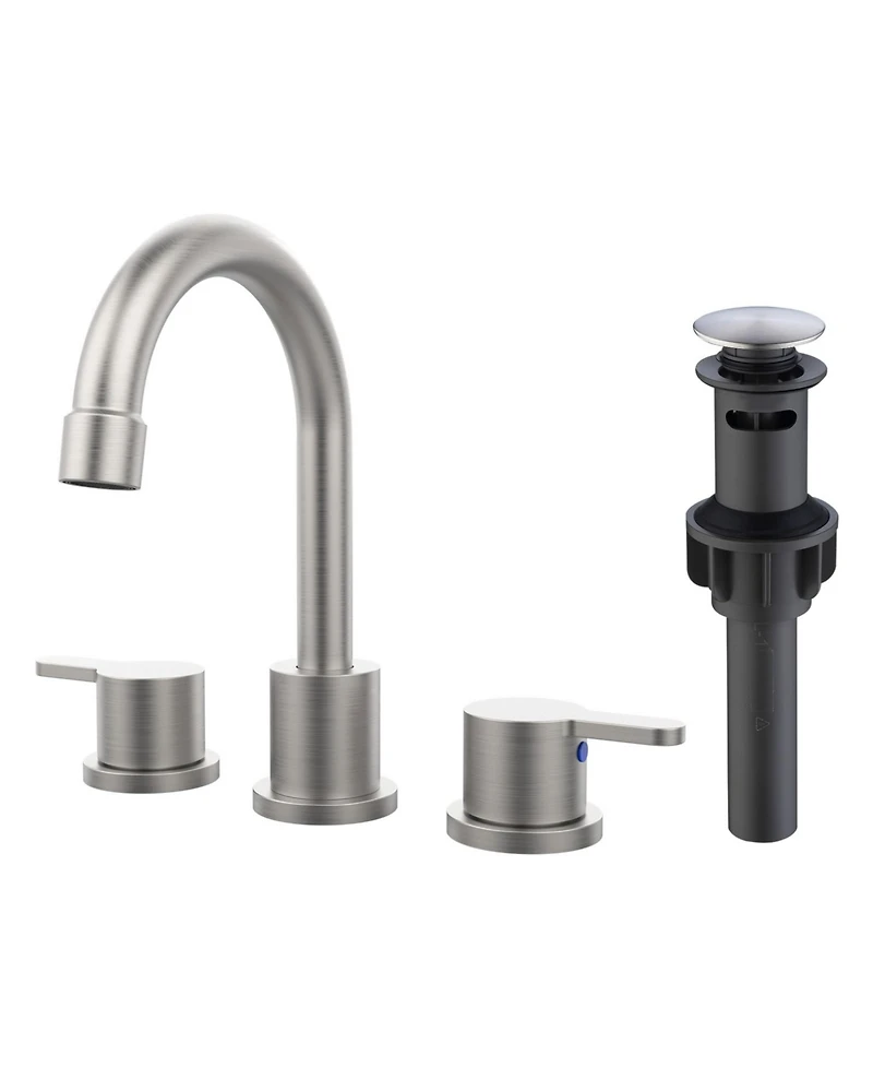 Phying 8 Inch Widespread Bathroom Sink Faucet Brushed Nickel 2 Handle 3 Hole Vanity Faucet with 360 Degree Swivel Spout and Pop Up Drain Assembly