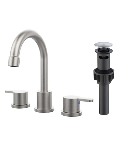 Phying 8 Inch Widespread Bathroom Sink Faucet Brushed Nickel 2 Handle 3 Hole Vanity Faucet with 360 Degree Swivel Spout and Pop Up Drain Assembly