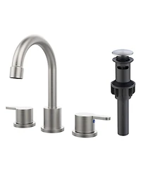 Phying 8 Inch Widespread Bathroom Sink Faucet Brushed Nickel 2 Handle 3 Hole Vanity Faucet with 360 Degree Swivel Spout and Pop Up Drain Assembly