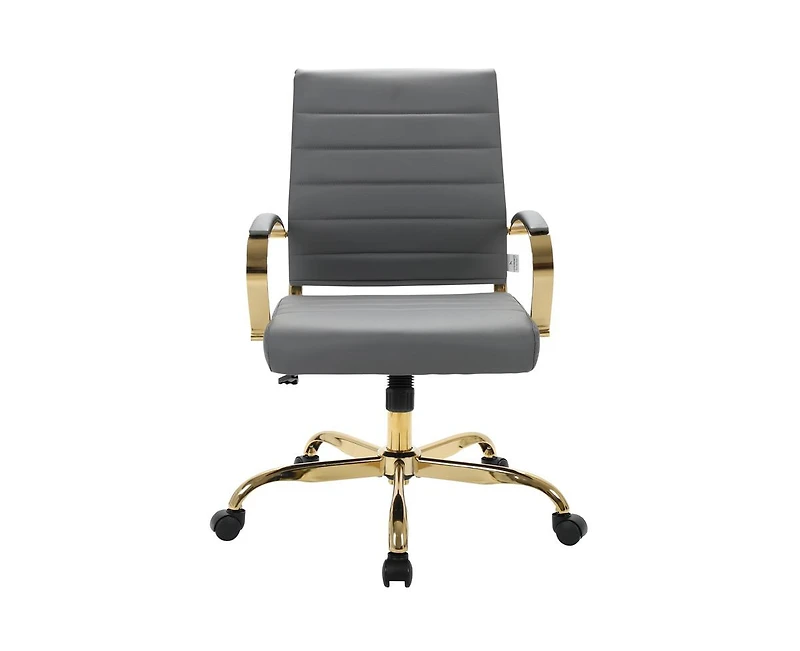 LeisureMod (Set of 2) Benmar Leather Office Chair with Gold Accents, Adjustable Height, Swivel Ergonomic Design for Home