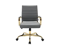 LeisureMod (Set of 2) Benmar Leather Office Chair with Gold Accents, Adjustable Height, Swivel Ergonomic Design for Home