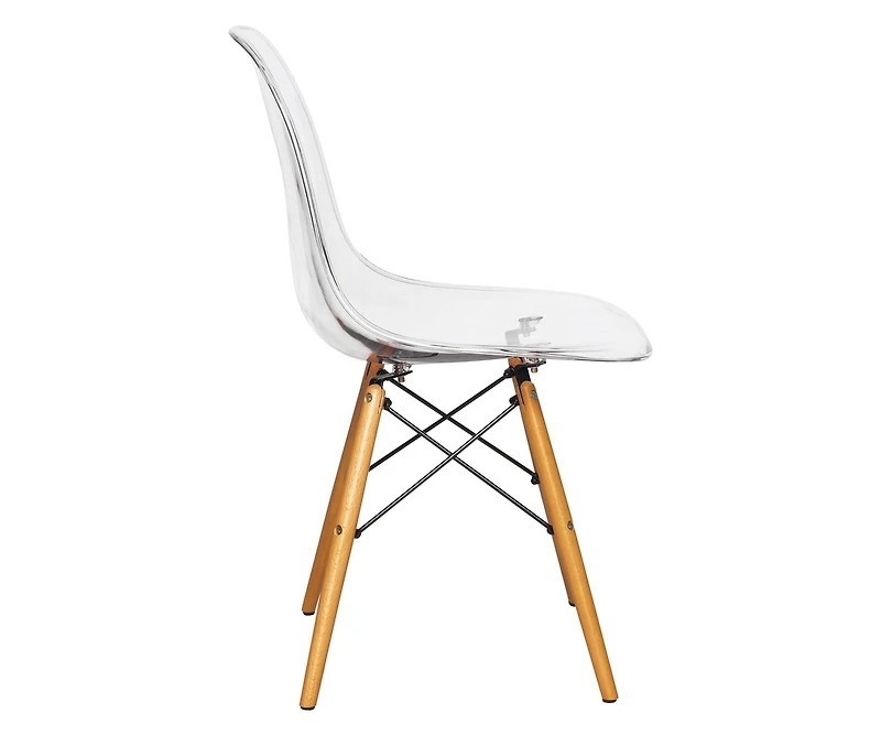 LeisureMod Dover Modern Molded Abs Plastic Dining Side Chair with Chrome Eiffel Base, Solid Beech Wood Legs, Ergonomic Contoured Seat, Set of 2