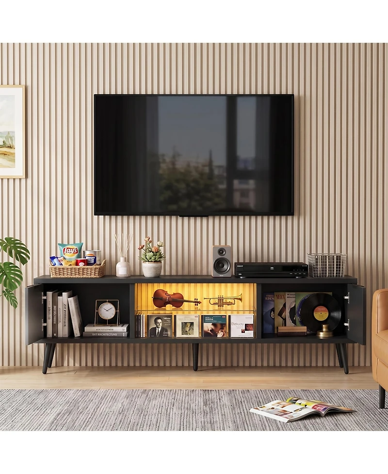 Aheaplus Tv Stand Media Console Table with Power Outlet for 30-60"