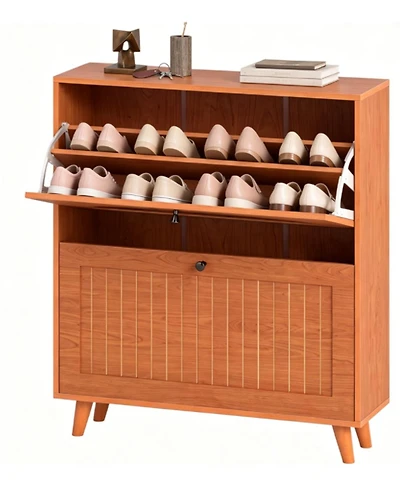Slickblue Narrow Shoe Cabinet with 2 Flip Drawers for Entryway Storage