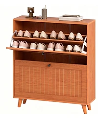 Slickblue Narrow Shoe Cabinet with 2 Flip Drawers for Entryway Storage
