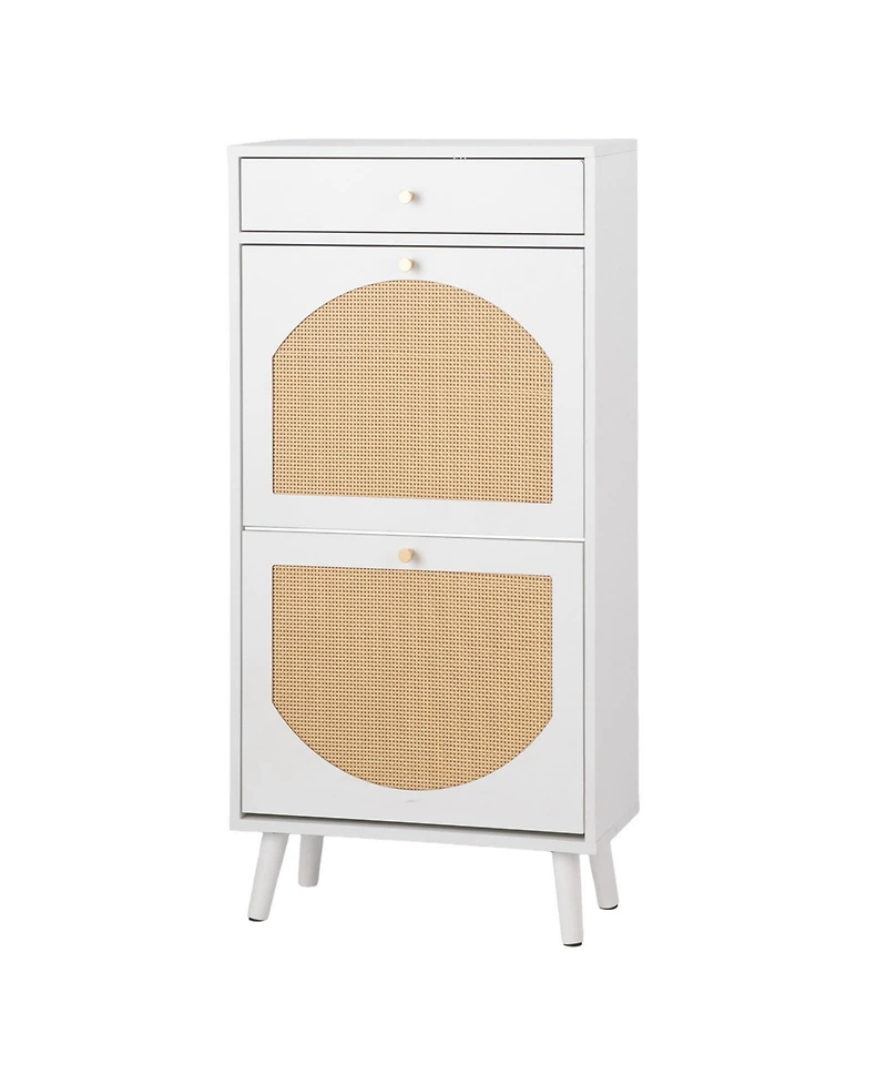 Slickblue Entryway Rattan Shoe Cabinet with 1 Drawer and 2 Flip-Down Drawers