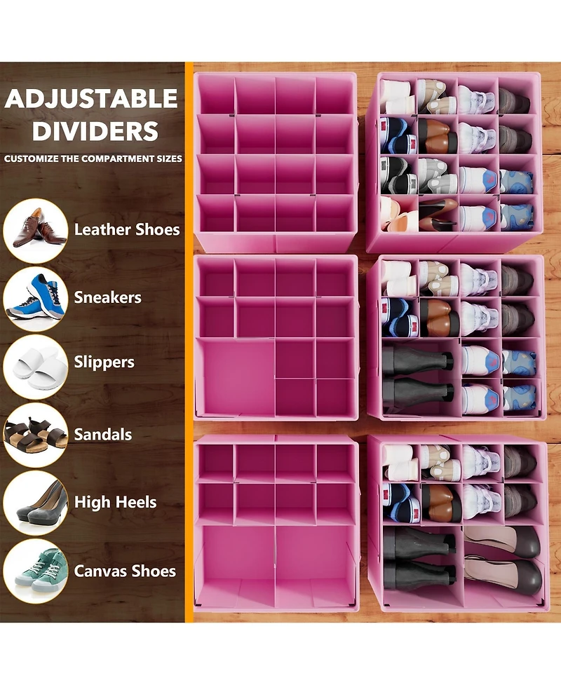 SpaceAid 2 Pack Shoe Storage Organizer for closet, a set of 2 foldable shoe storage containers with adjustable dividers