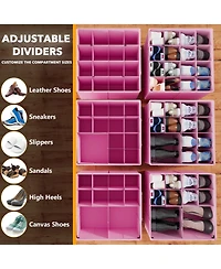 SpaceAid 2 Pack Shoe Storage Organizer for closet, a set of 2 foldable shoe storage containers with adjustable dividers