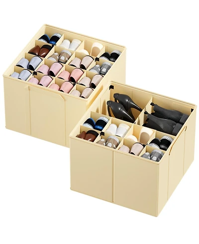 SpaceAid 2 Pack Shoe Storage Organizer for closet, a set of 2 foldable shoe storage containers with adjustable dividers