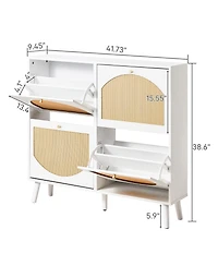 Slickblue 4-Compartment Rattan Shoe Storage Cabinet with Flip Drawers