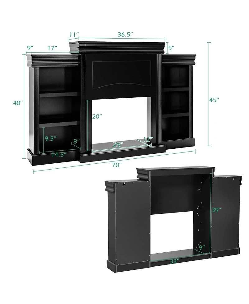 Mecale 70 Modern Fireplace Media Entertainment Center with Bookcase