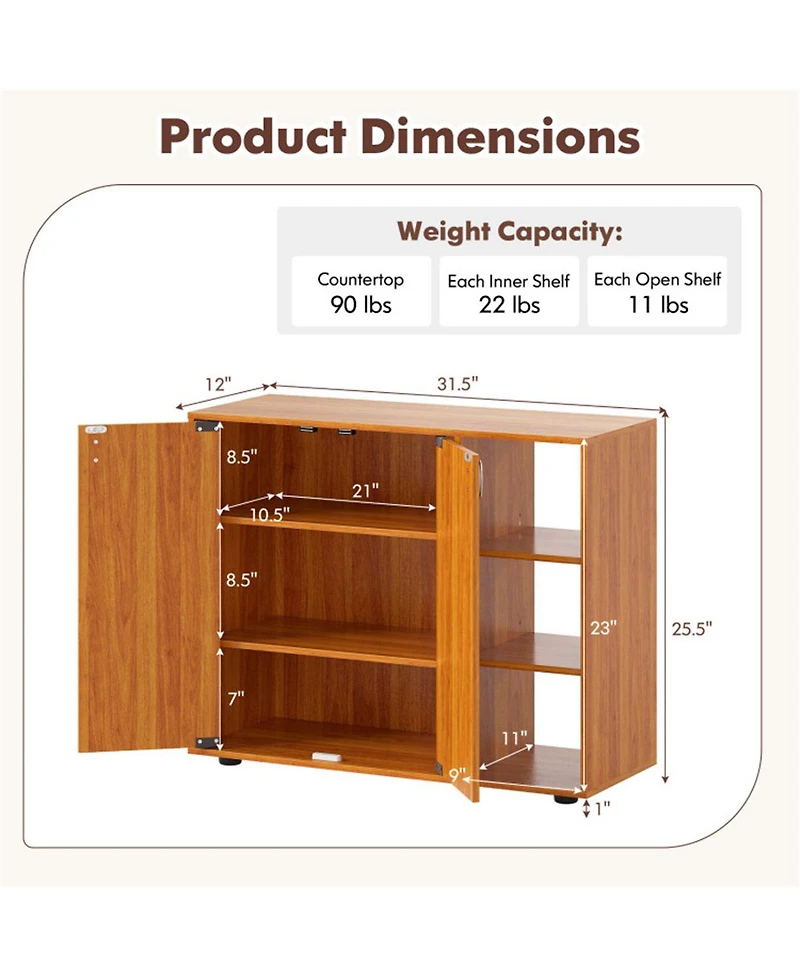 Slickblue 2-Door Shoe Cabinet with Adjustable Shelf and 3-Tier Open Storage