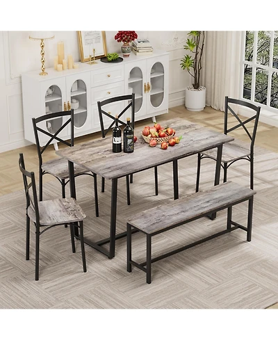 Flynama 6-Piece Industrial Dining Set, Mdf Table, 4 Chairs and 1 Bench
