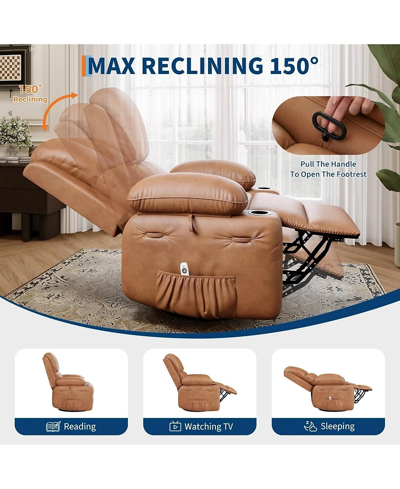 gaomon Pu Leather Swivel Rocker Manual Recliner Sofa Chair, Heat and Massage for Living Room