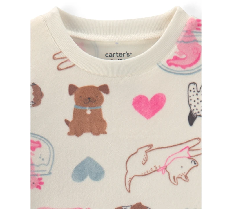 Carter's Toddler Girls' 2T-5T DreamPlush Heart-Print Long-Sleeve Snug-Fit Top and Pants, 2-Piece Pajama Set