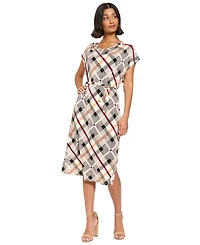 London Times Women's Midi A-Line Cowl Neck Dress