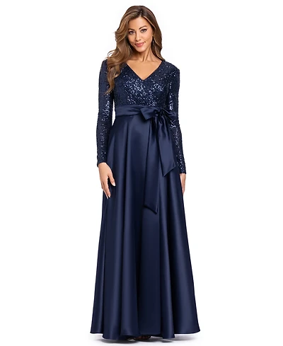 Xscape Women's Sequinned Long Sleeve Ballgown Dress