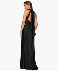 Xscape Petite Sleeveless Tie-Neck Long Gown