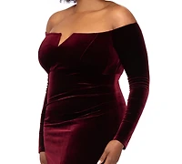 Xscape Plus Off-the-Shoulder Velvet Long-Sleeve Gown