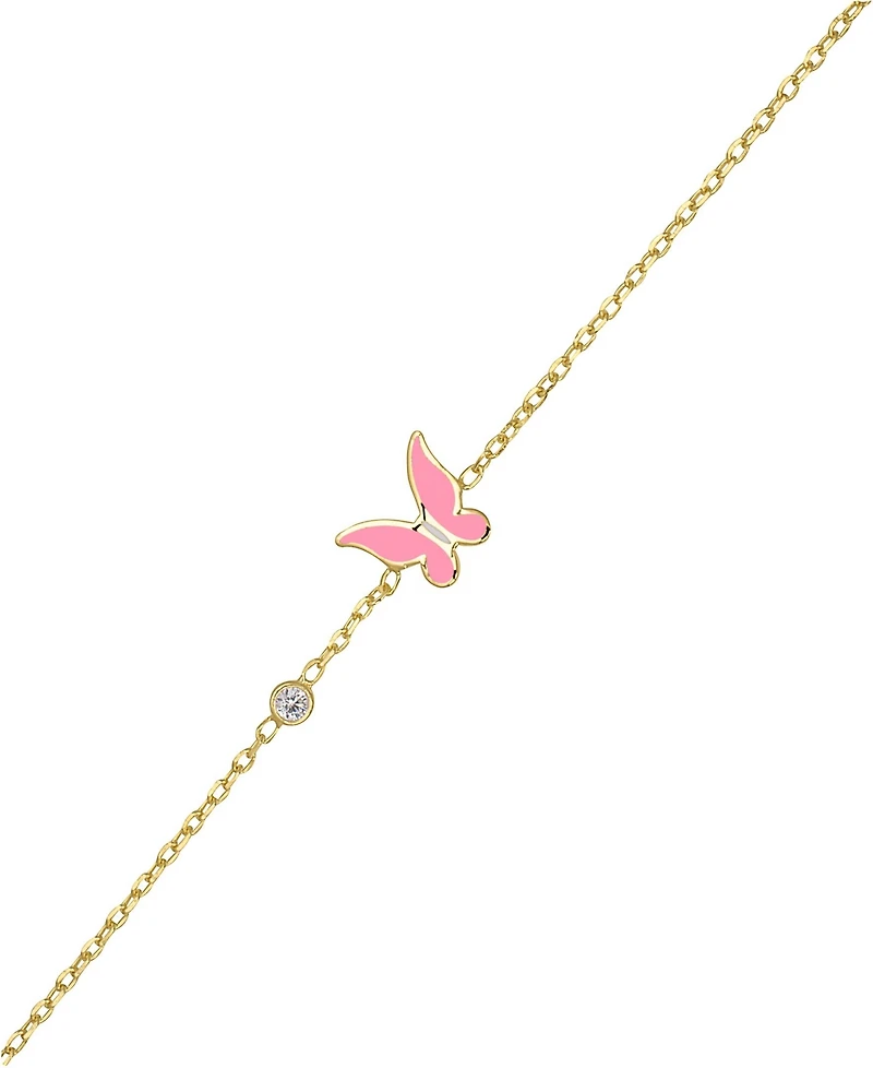 Lily Nily Girls Enamel Butterfly and Cubic Zirconia Bezel Station Chain Link Bracelet in 14K