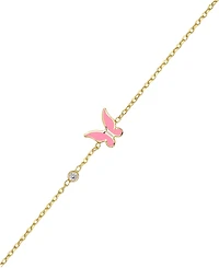 Lily Nily Girls Enamel Butterfly and Cubic Zirconia Bezel Station Chain Link Bracelet in 14K
