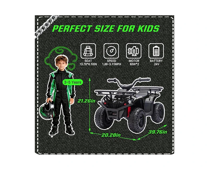 Yobtop 24V Dual Motor Off-Road Ride-On Atv, Ages 3-5