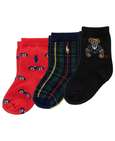 Polo Ralph Lauren Baby Boys' Polo Bear Holiday Cotton-Blend Crew Socks, 3-Pack