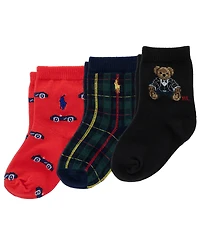 Polo Ralph Lauren Baby Boys' Polo Bear Holiday Cotton-Blend Crew Socks, 3-Pack