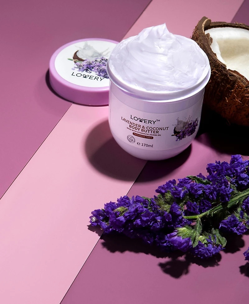 Lovery Lavender and Coconut Scented Whipped Body Butter, Bath and Body Care Cream, 170ml