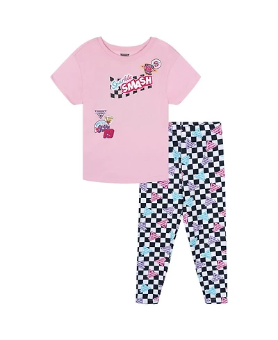 Monster Jam Girls' 4-16 Sparkle Smash Graphic Checkerboard T-Shirt and Leggings Set