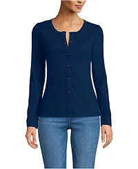 Lands' End Petite Long Sleeve Micro Rib Button Through Cardigan